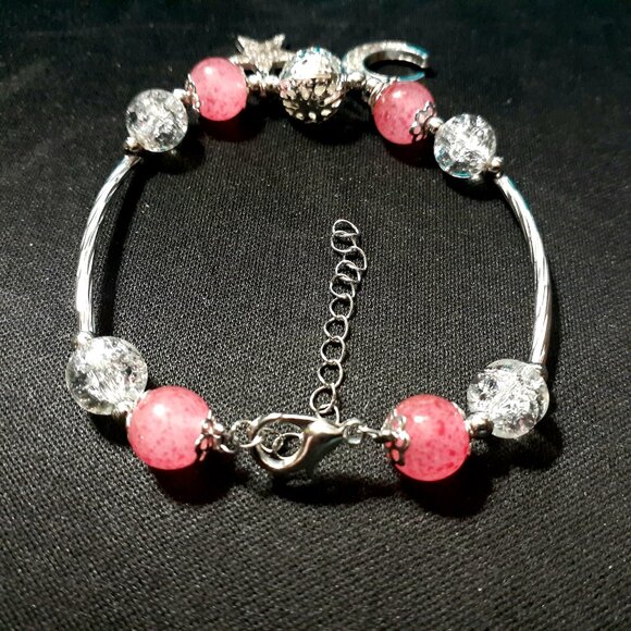 Bohemian Style Strawberry Quartz Moon and Star Charm Bracelet - Elegant & Sleek! - Picture 5 of 6